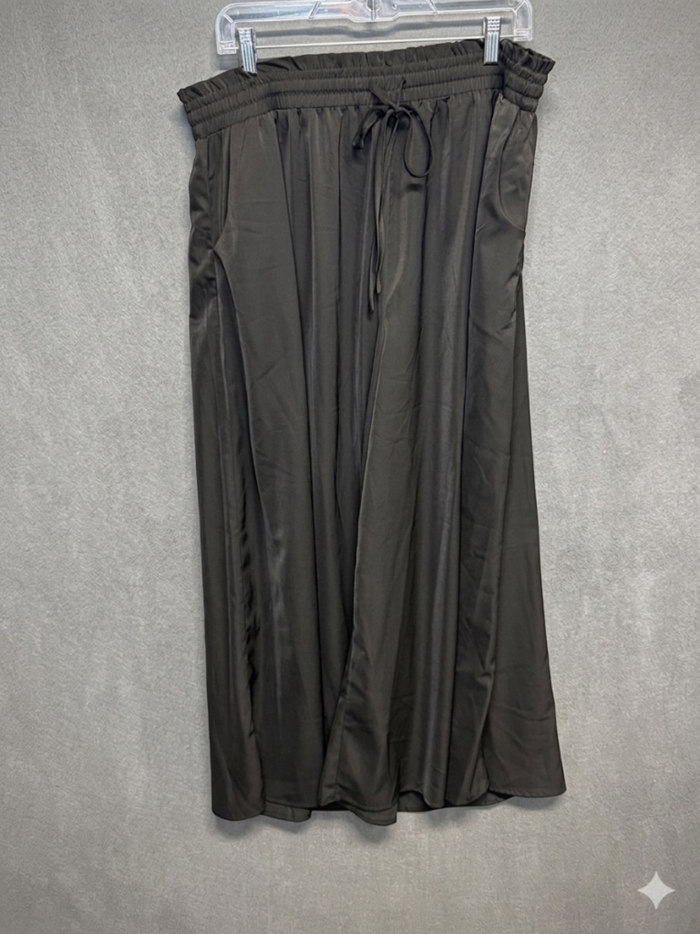 BTFBM Women's Wide Leg Pants XXL Black Satin Smock High Waist Drawstring Pockets